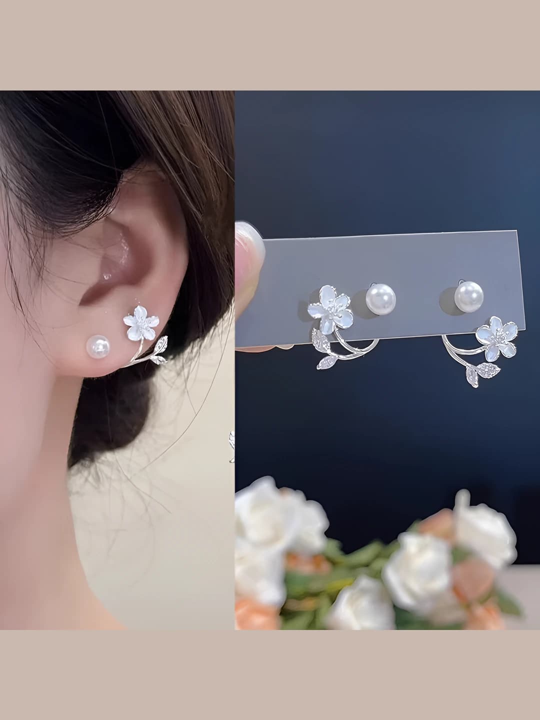 Women's 2026 sport style zircon and pearl flower stud earrings