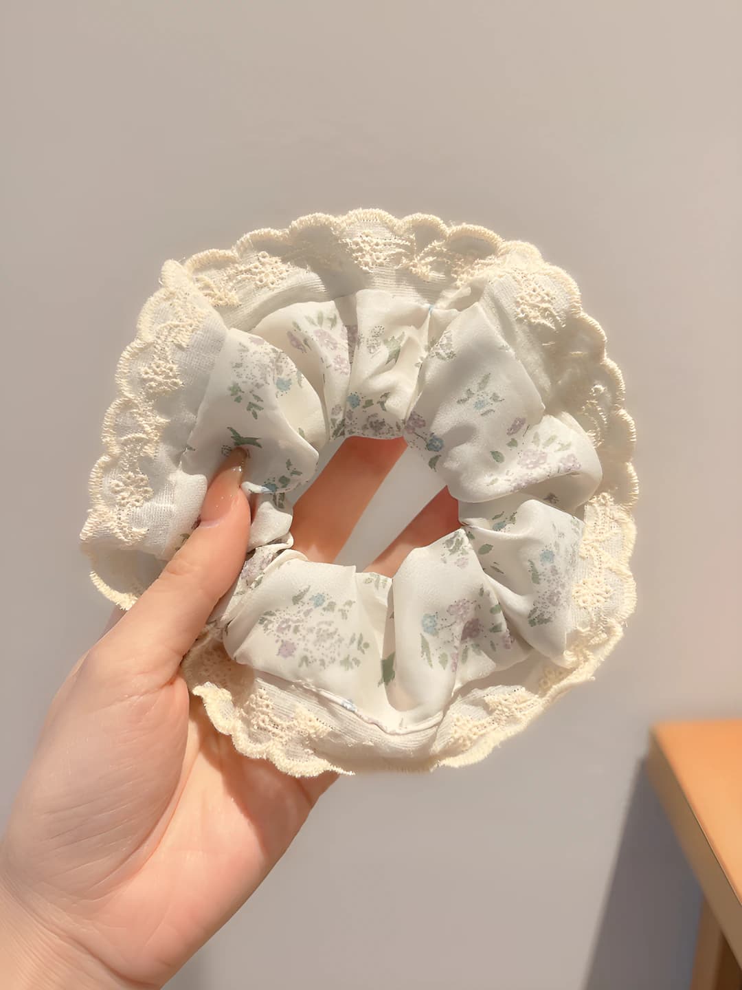 5# Pink floral large scrunchie - 13 cm