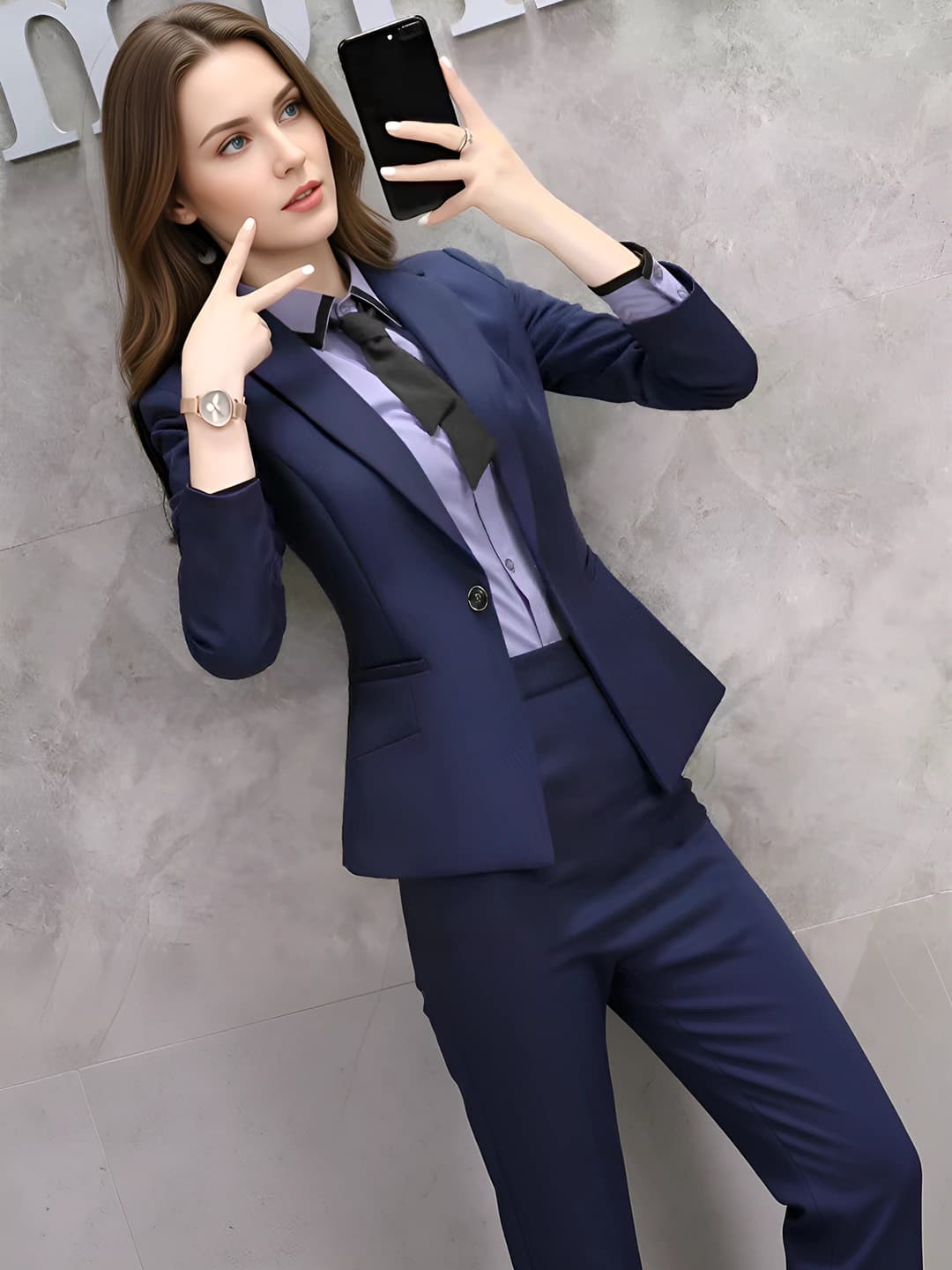 Women's blazer and skirt suit set: solid colour, long sleeve, mini skirt, casual style