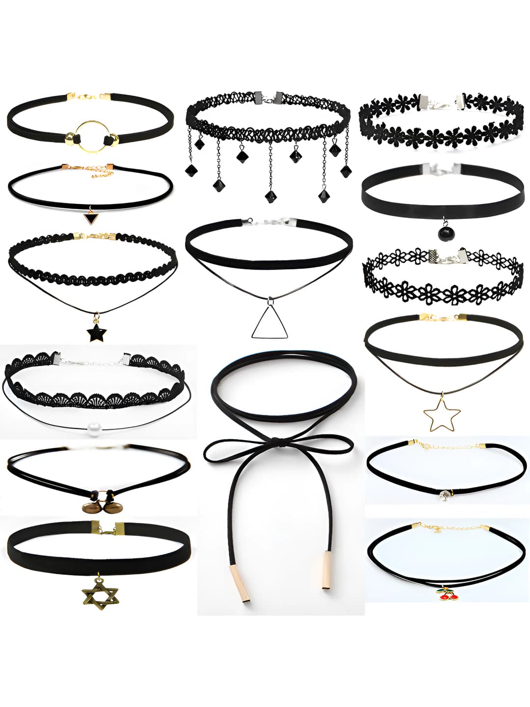 Women's lace chokers, short neck chain, design element: flowers, 21-50 cm