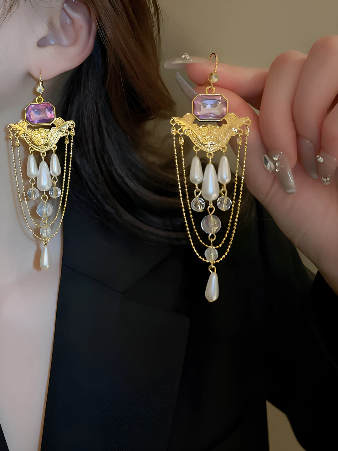 34# Earring-Gold-Purple