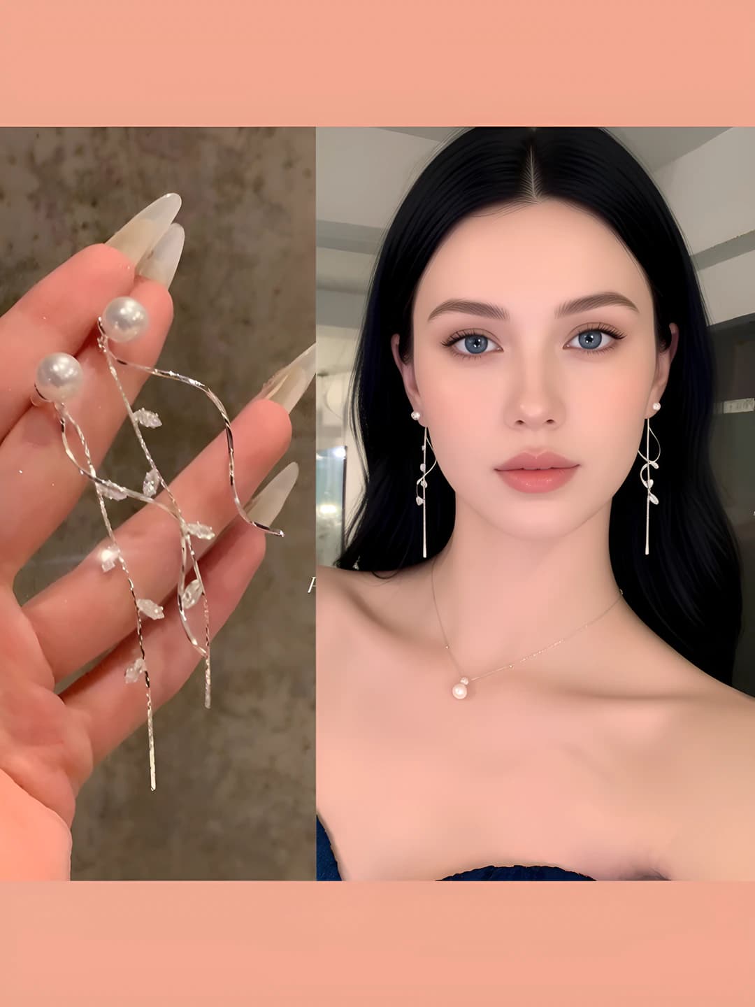 1# Длинные жемчужные серьги с кисточкой