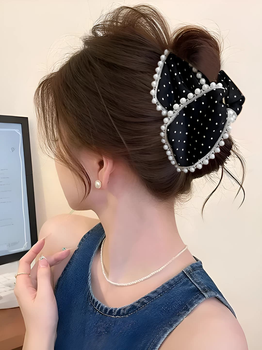 6# black pearl lace claw clip - 13cm