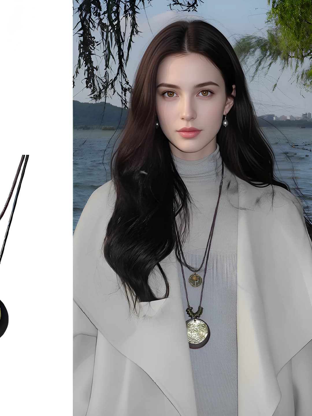 Women's retro geometric circle pendant necklace, long, alloy, handmade, 81cm and above