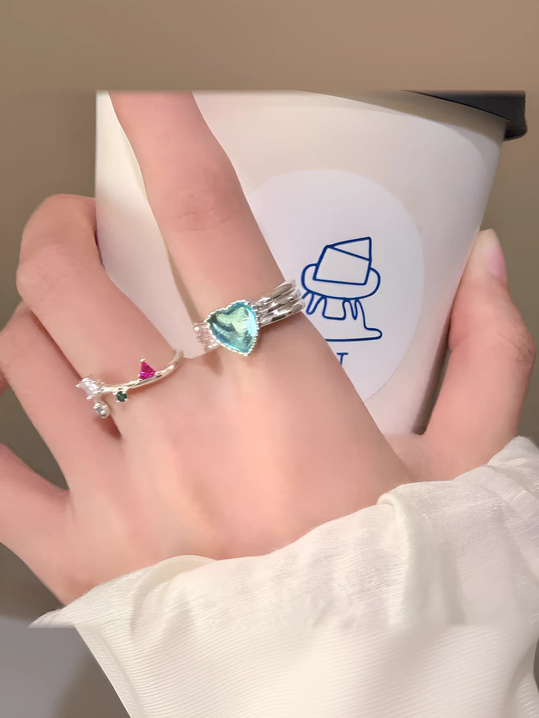 Women's open ring with colorful zircon heart, spring-summer, 2026, light luxury style