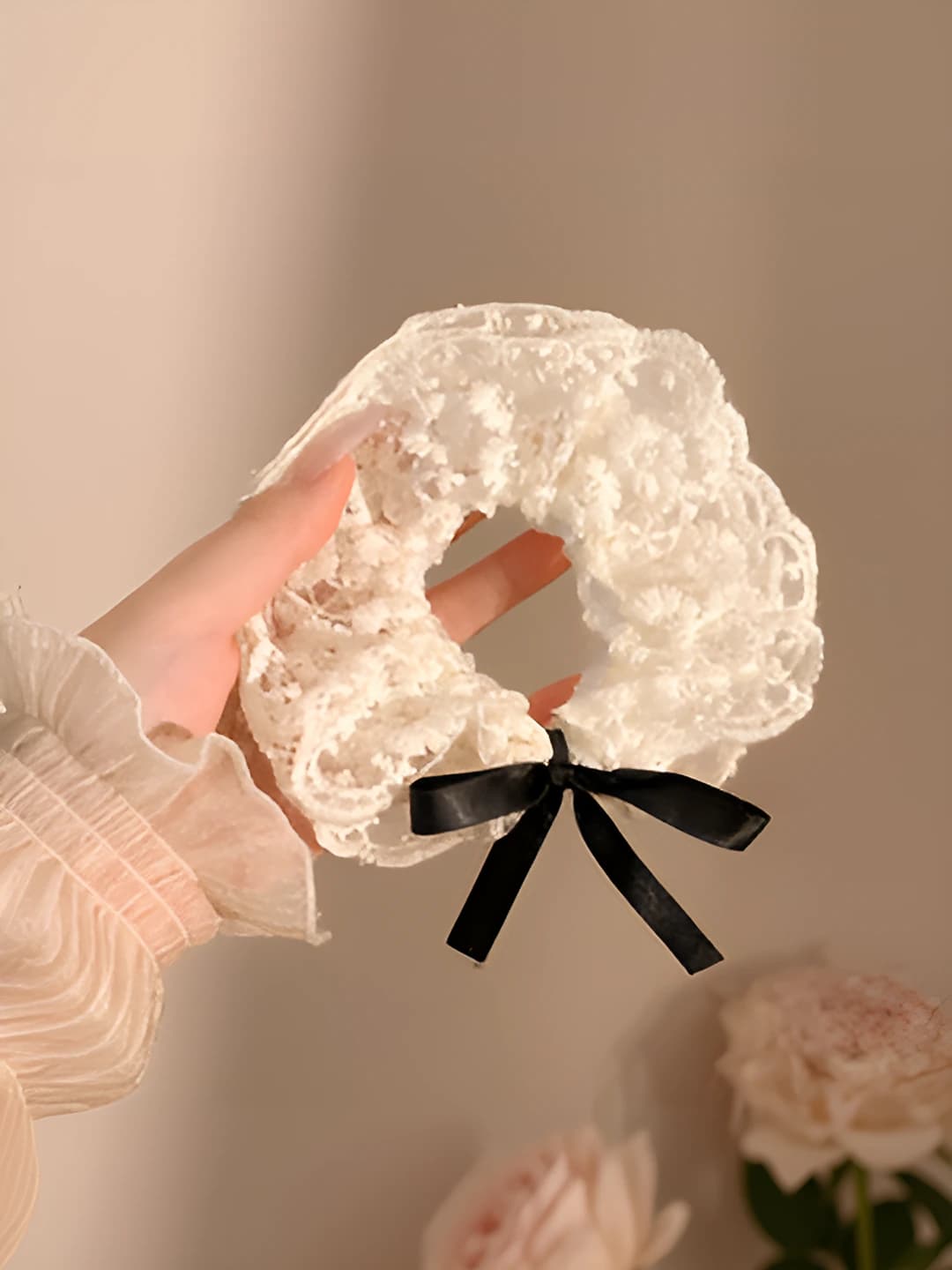 Black lace bow scrunchie