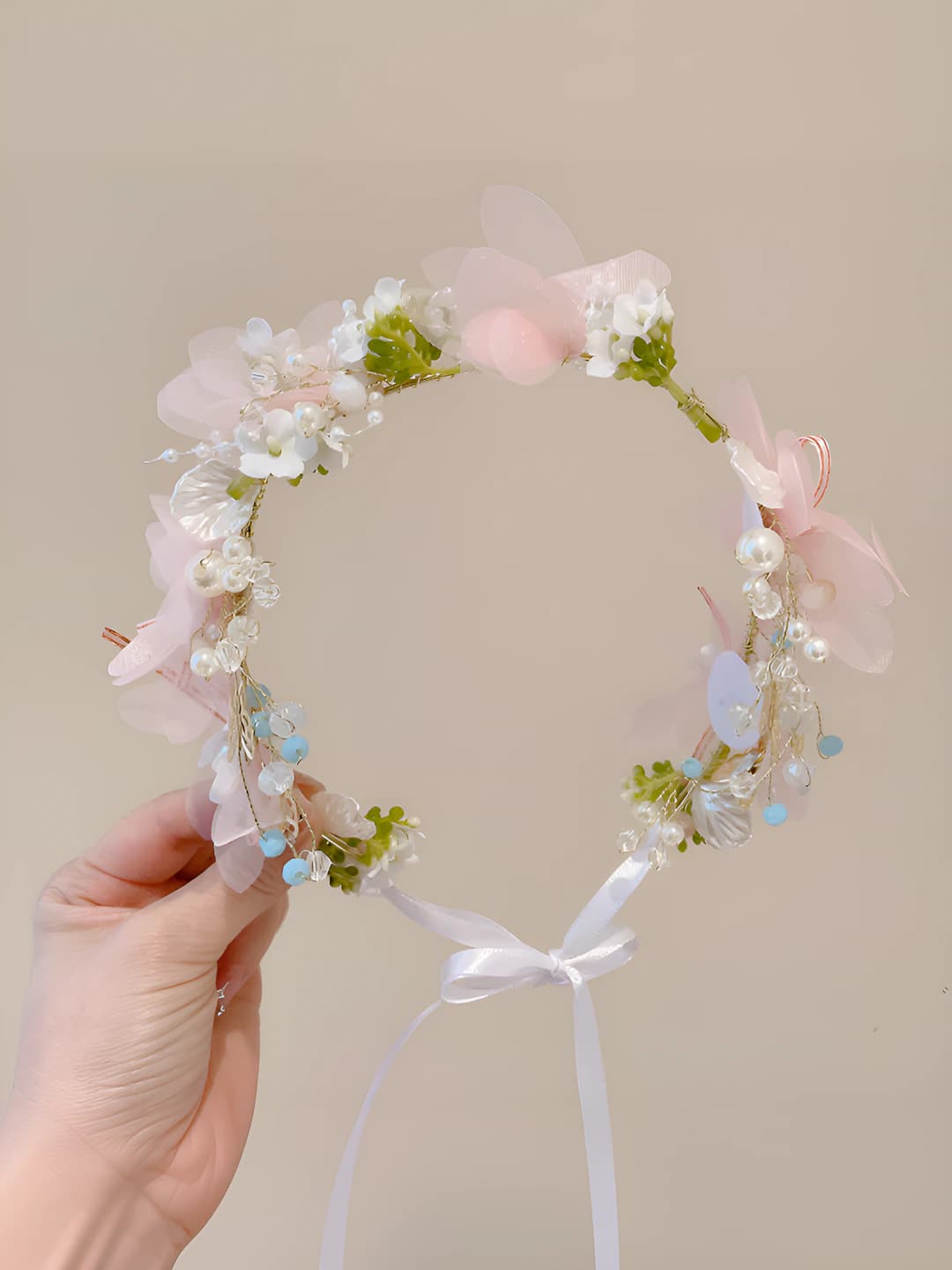 4# Blue beaded ribbon headband