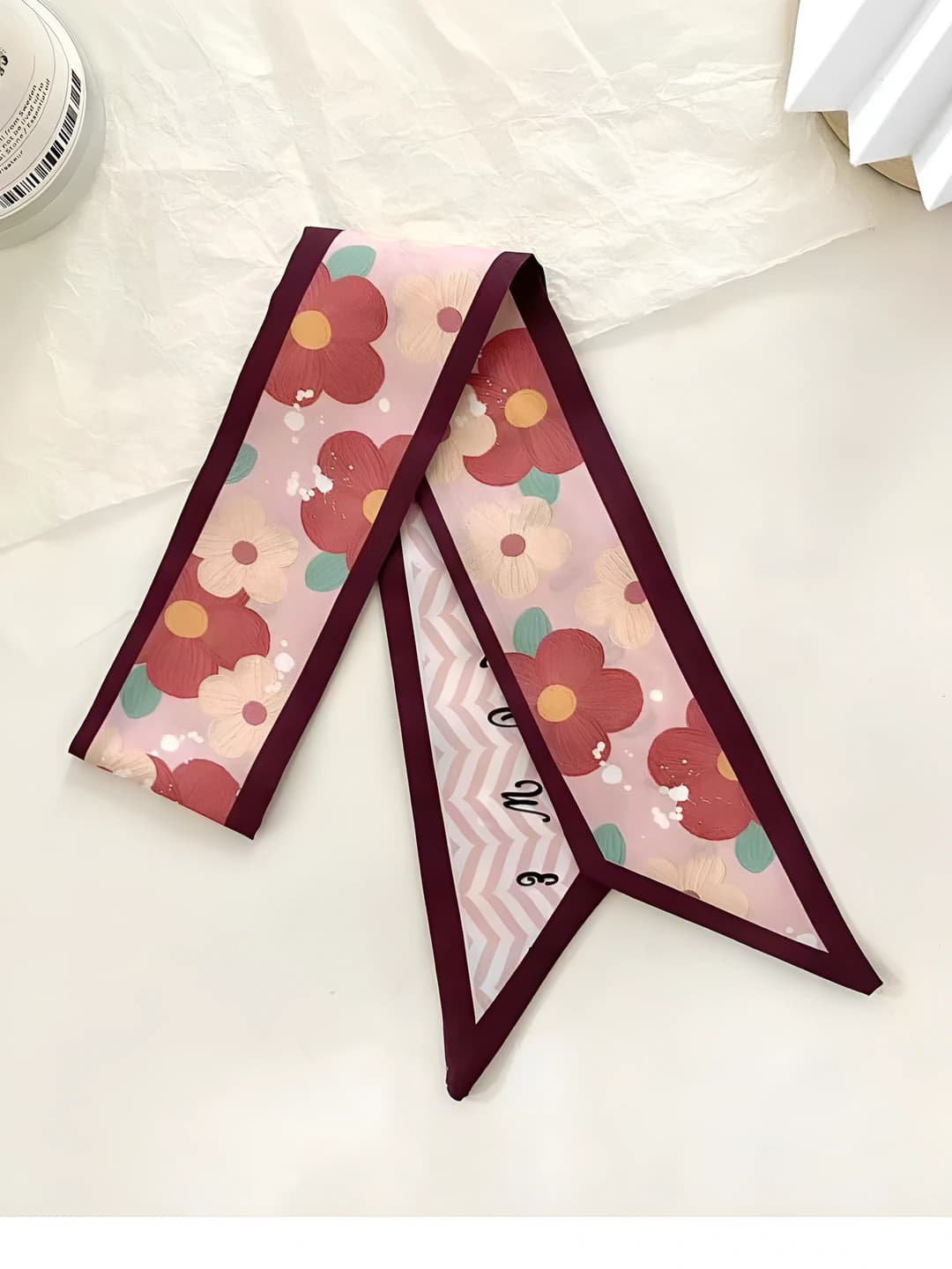 Small flowers with wine red trim