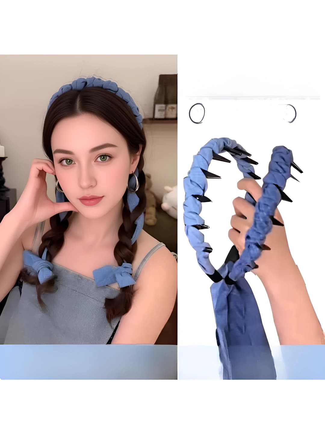 Ayollar uchun koreys uslubida denim lentali obodok, o'rma to'quv va bog'ichli, yozgi