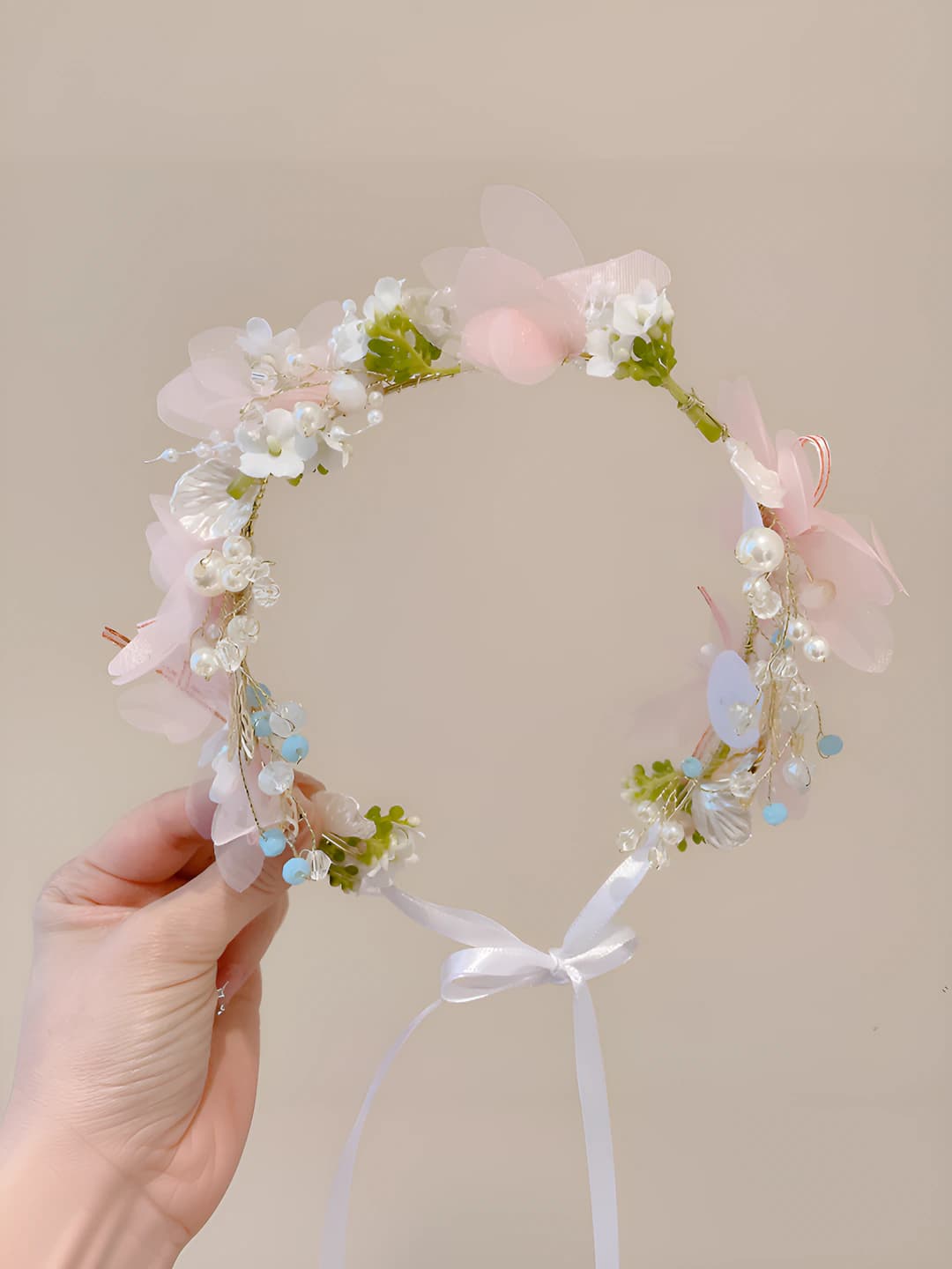 4# Blue beaded ribbon headband