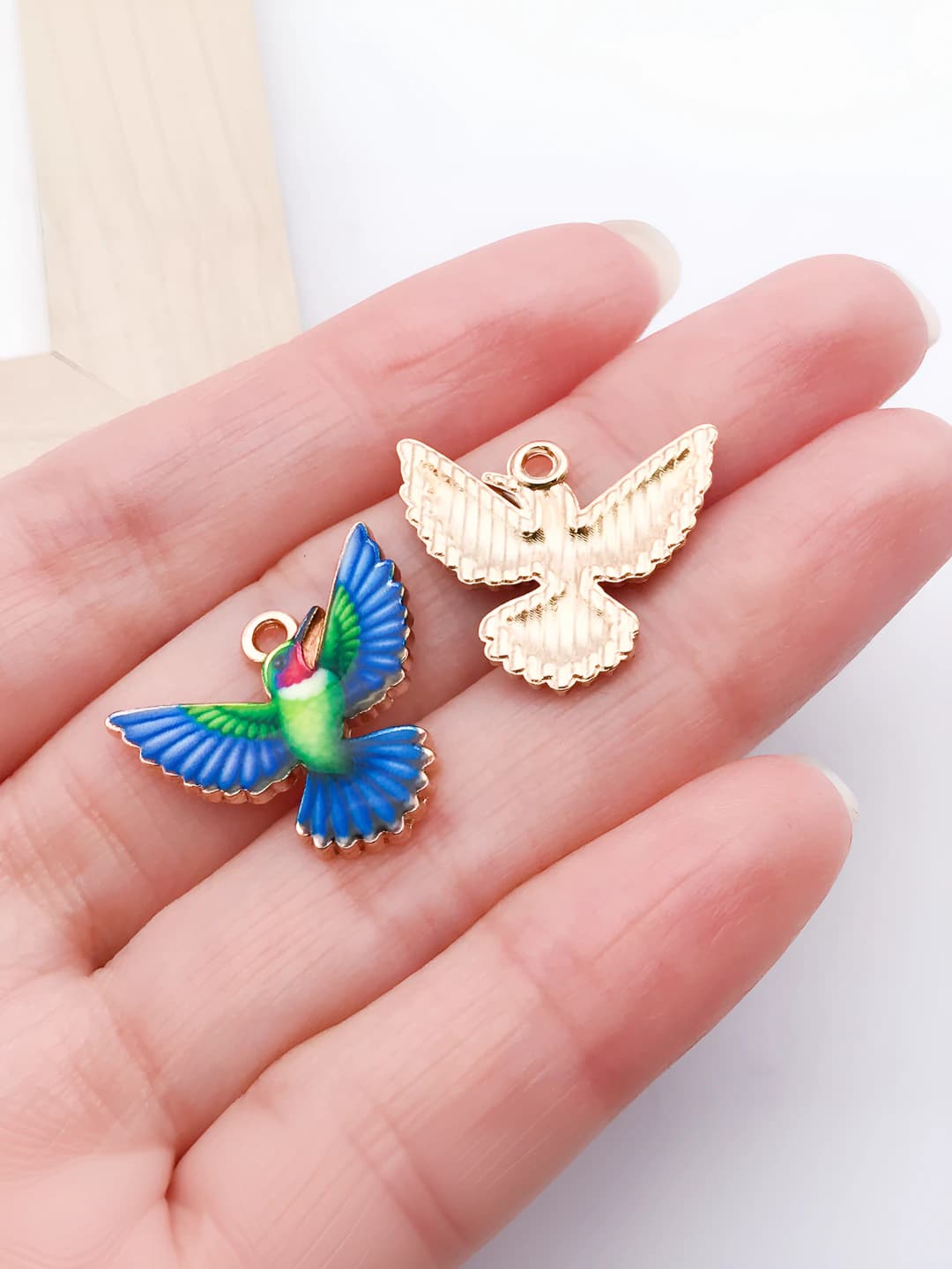 1 шт kc золото синий принт колибри 19x21mm-1g-27616