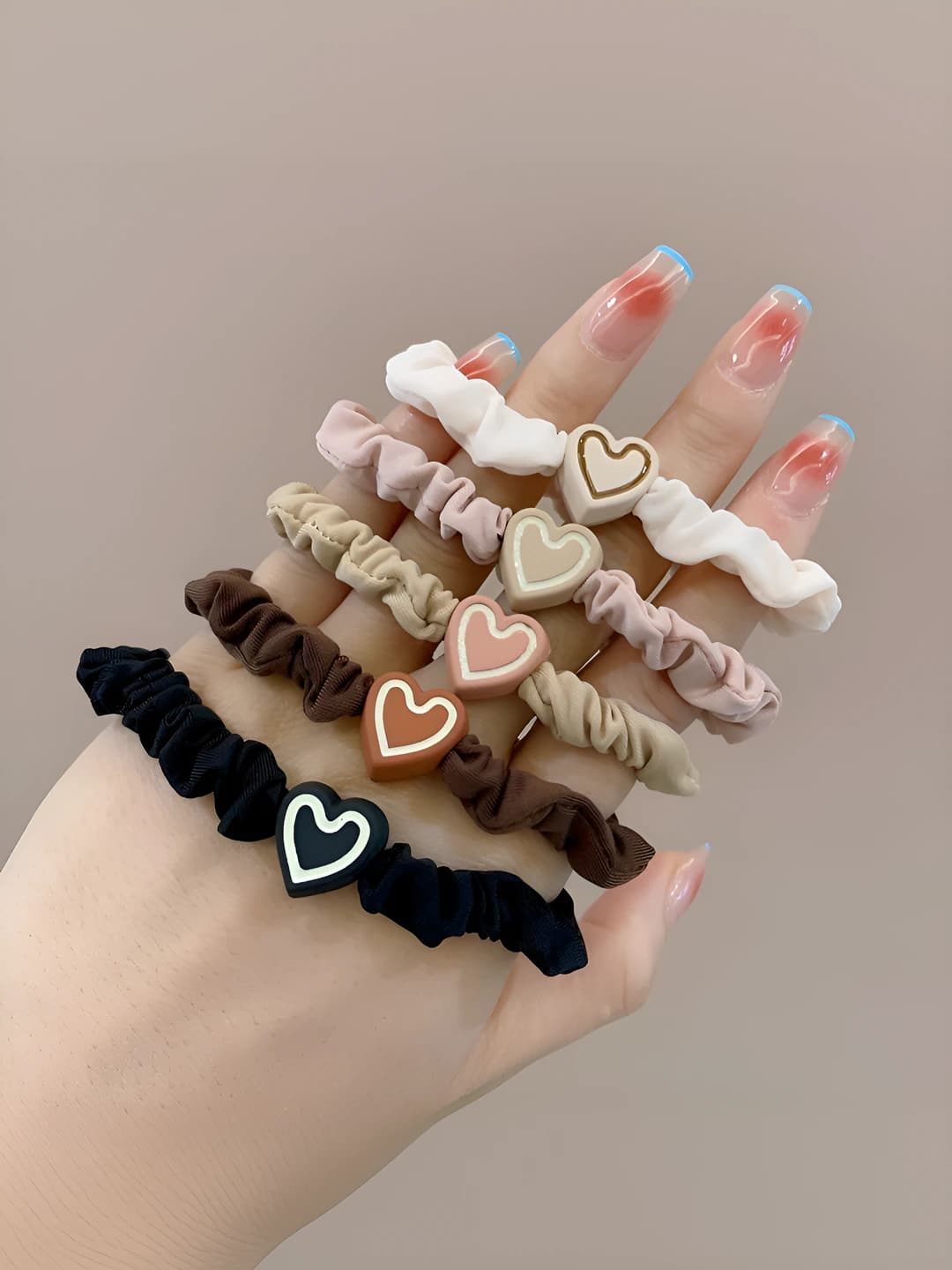 5 colors heart hair ties 5 pcs set