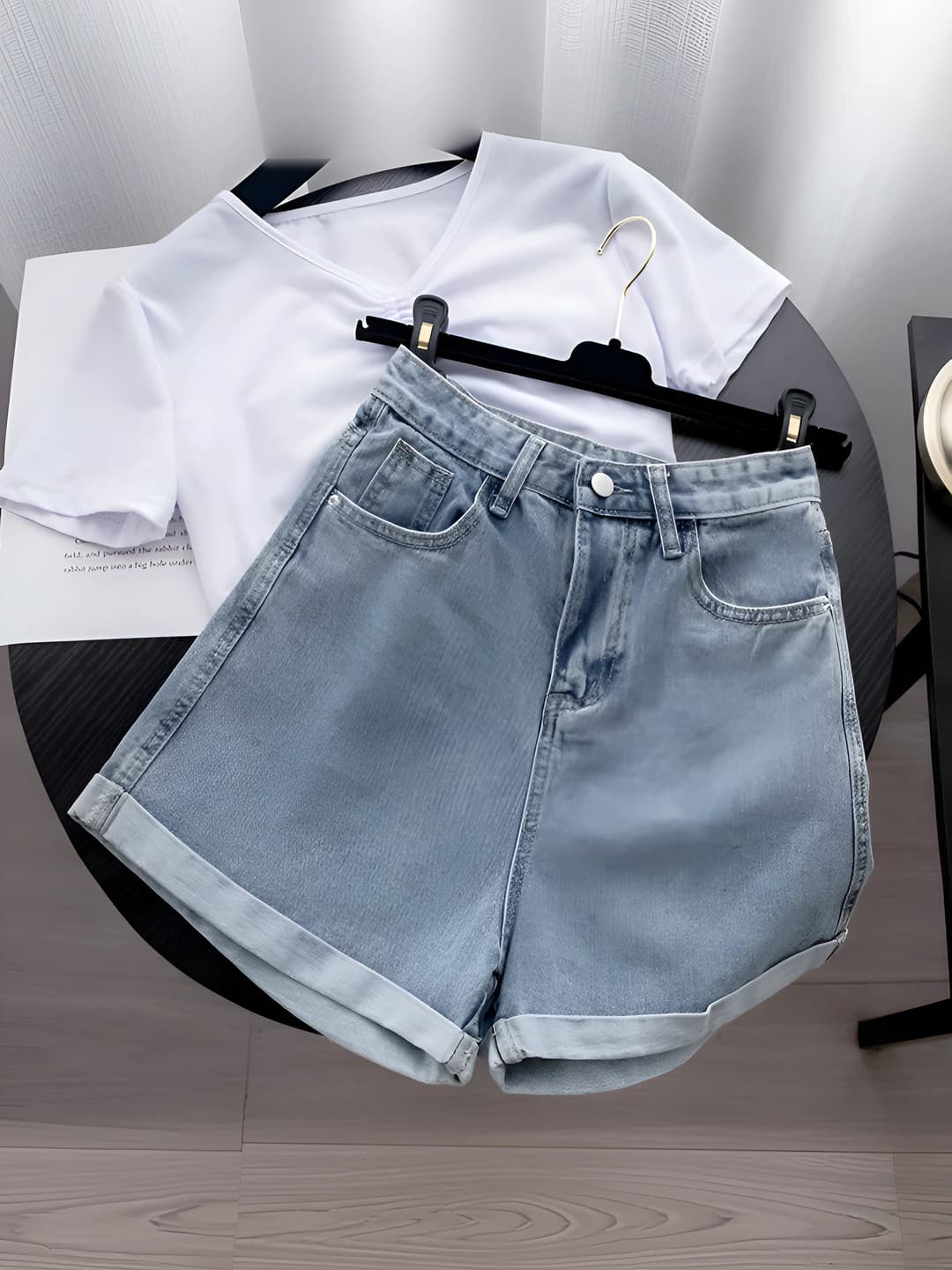 Women's denim shorts: high-waisted, straight cut, wide-leg trousers, loose fit, slimming, summer