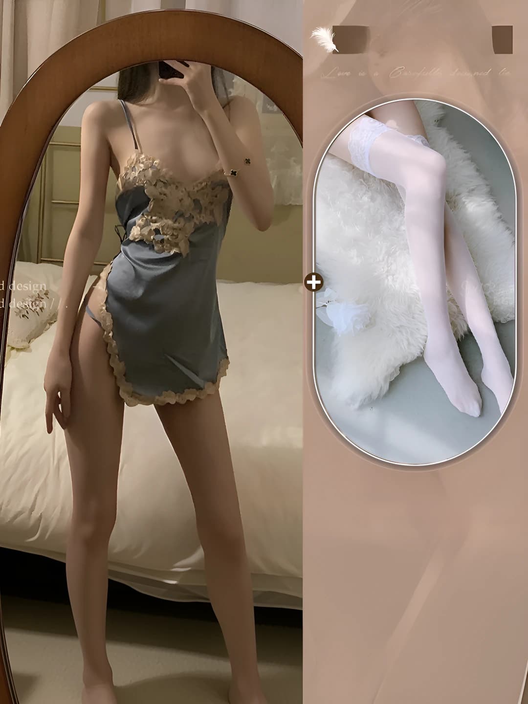Yashil-kulrang kamzori kiyim va T-shorts + oq