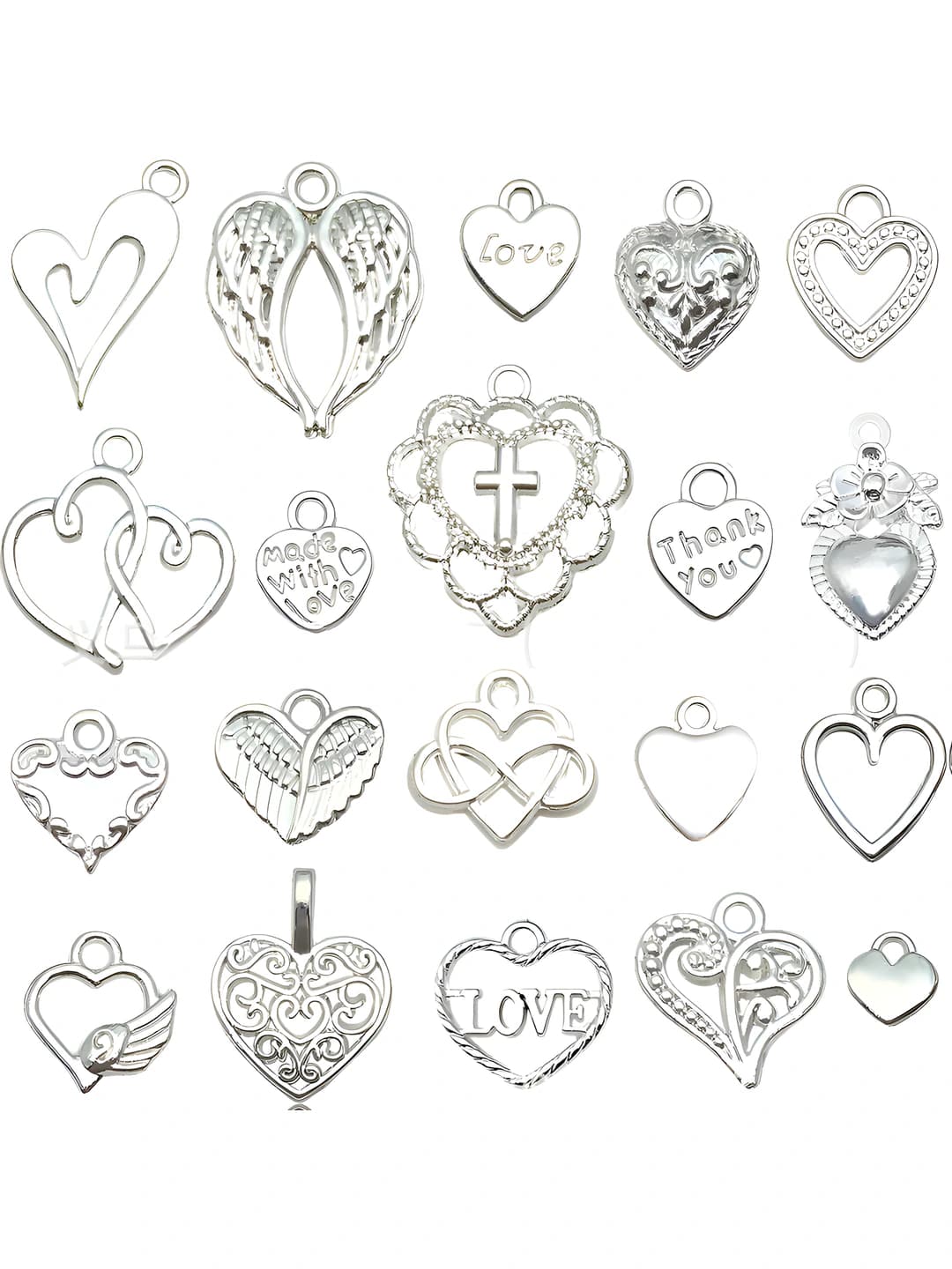 Women's DIY heart-shaped silver alloy charms and pendants