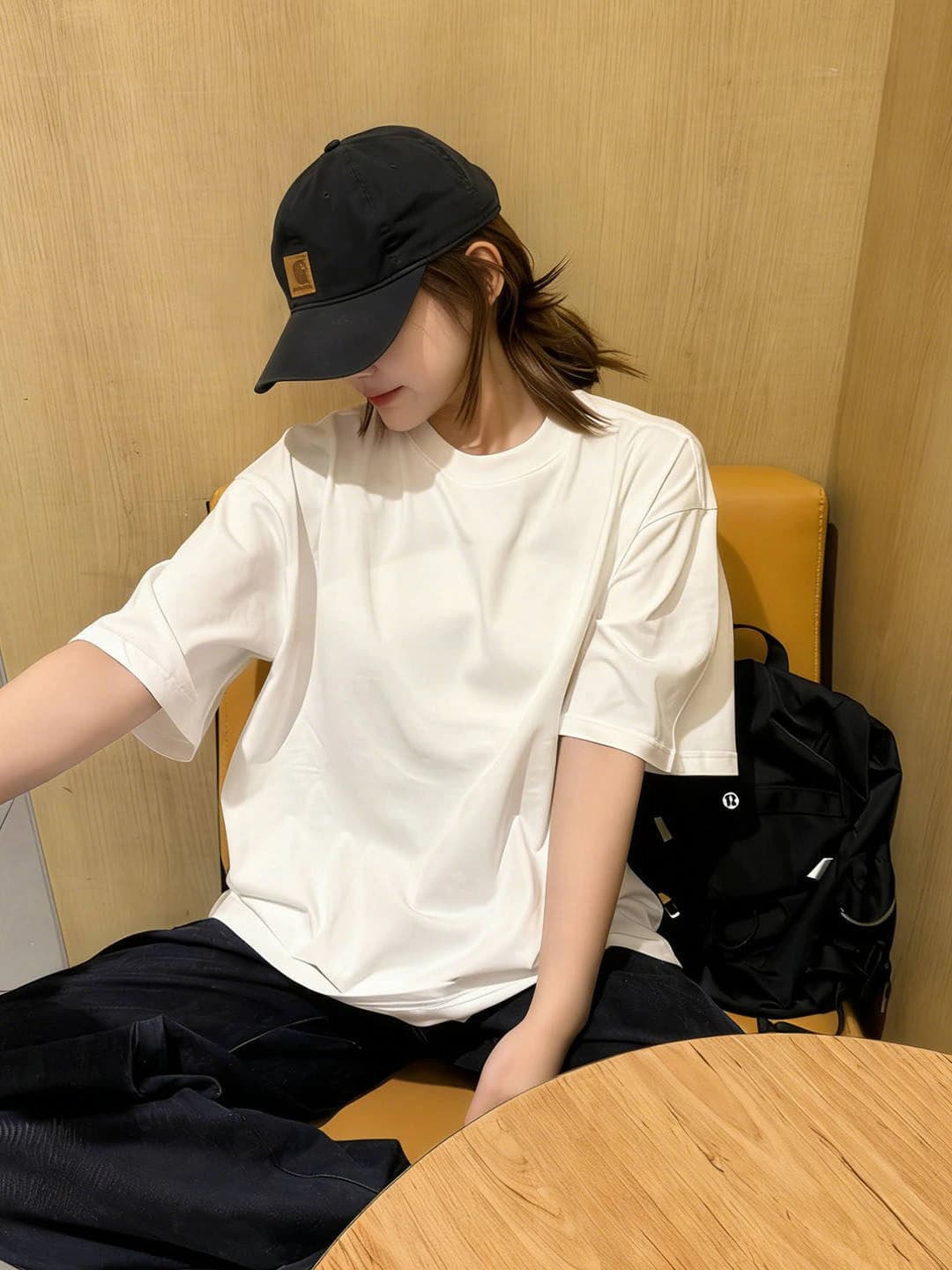 Women's short-sleeve t-shirt, white, heavy 300g, loose fit, crew neck, spring-summer