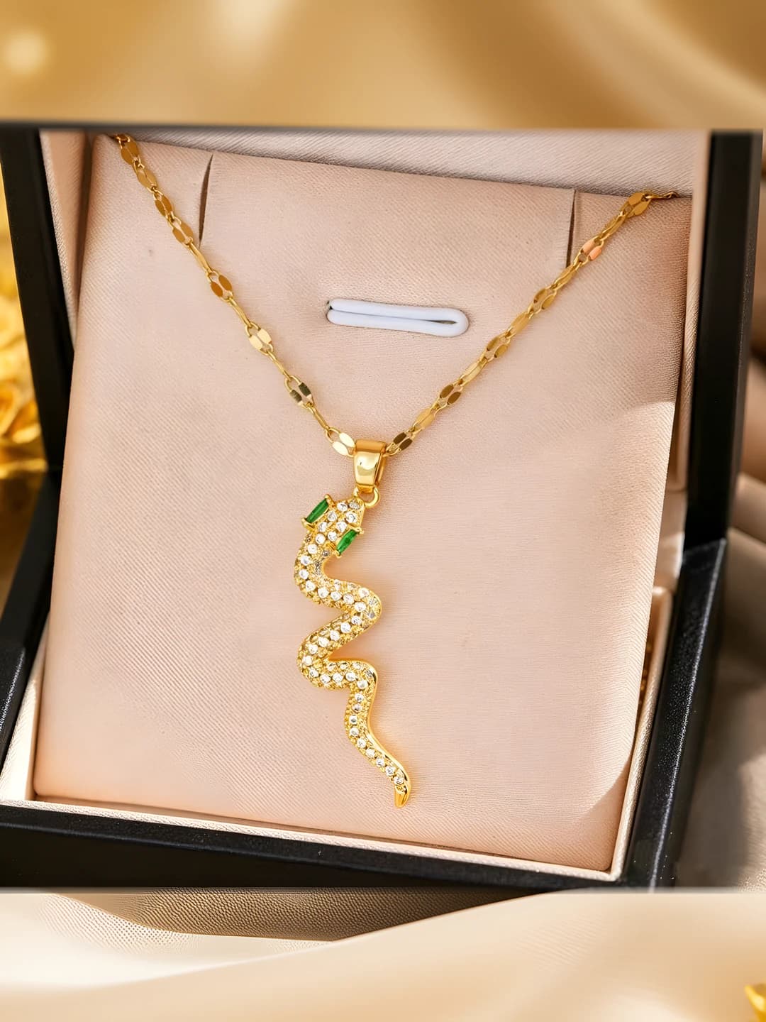631 Green eye snake necklace - Gold-green