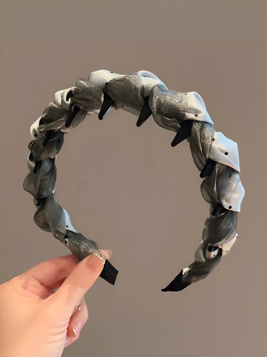 Grey polka dot headband