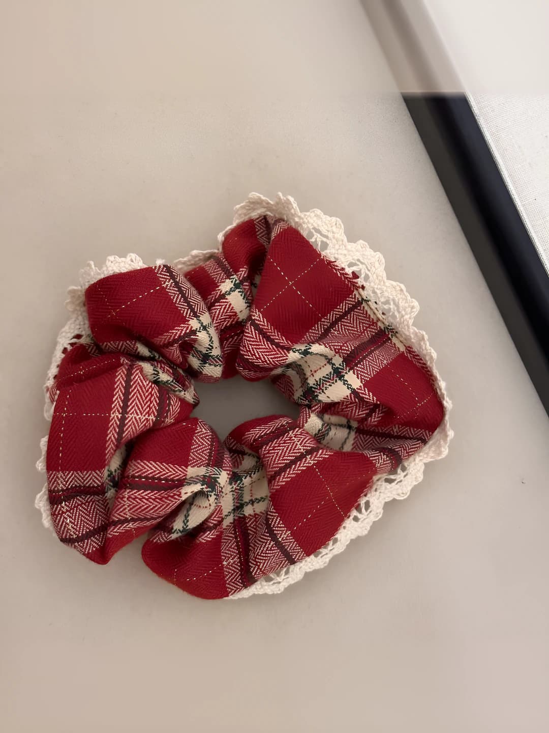 Red lace edge hair tie