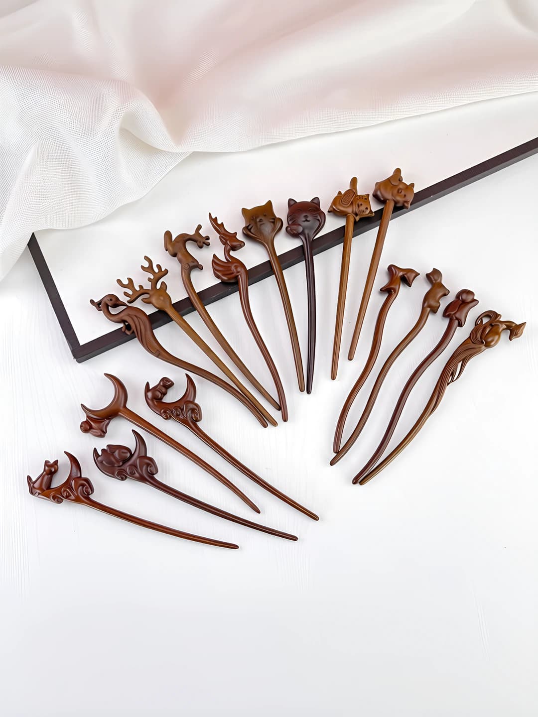 Women's carved wooden hairpins and bobby pins in retro style