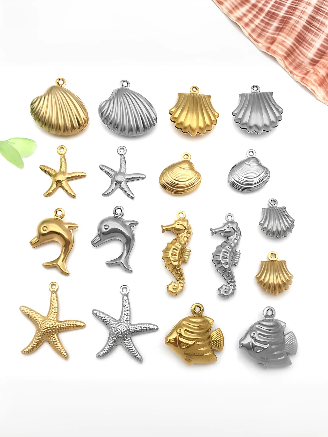 Women's DIY ocean-themed metal charms: steel, vacuum plated, marine life pattern