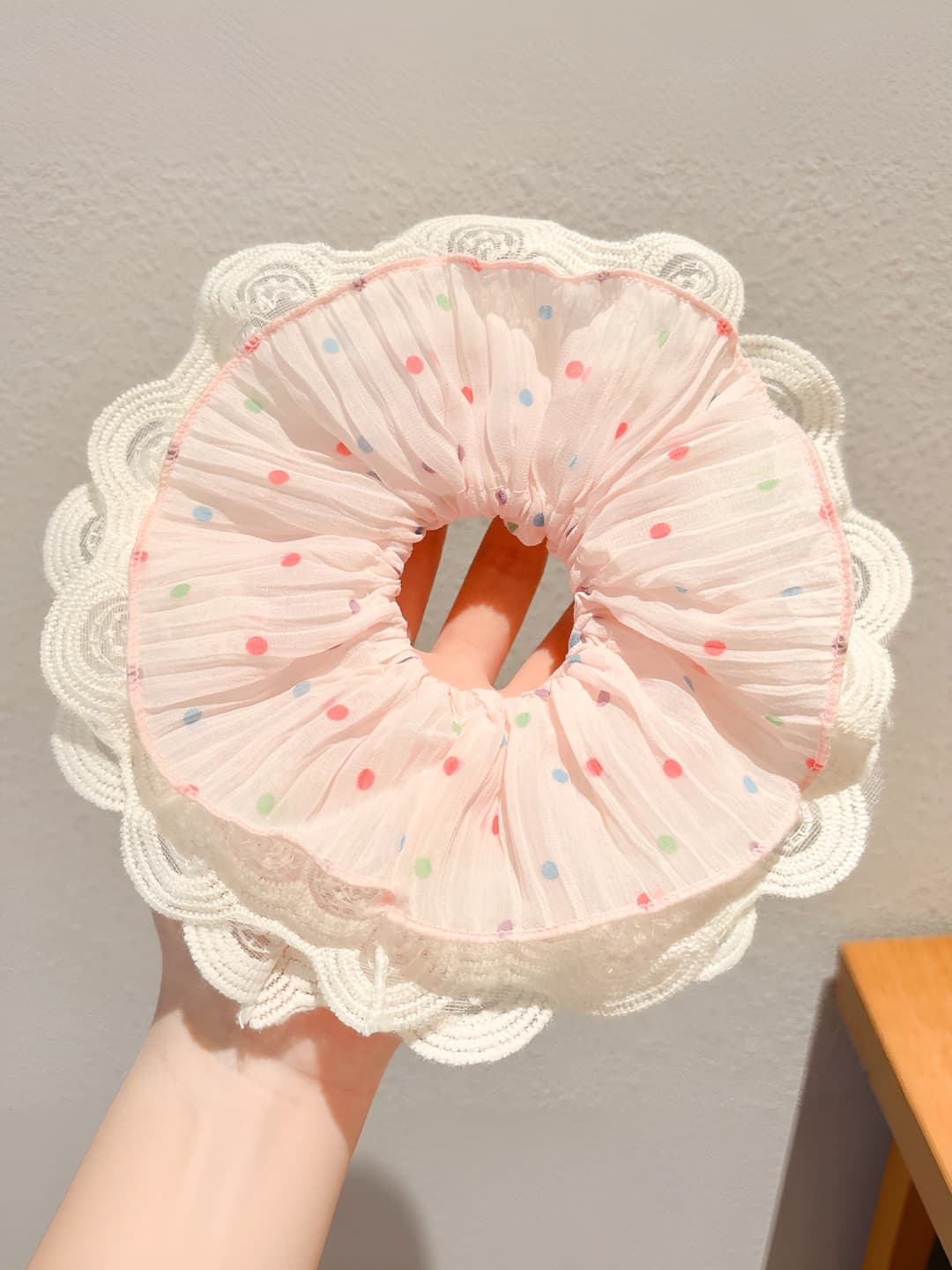 Pink lace hair tie ~18 cm