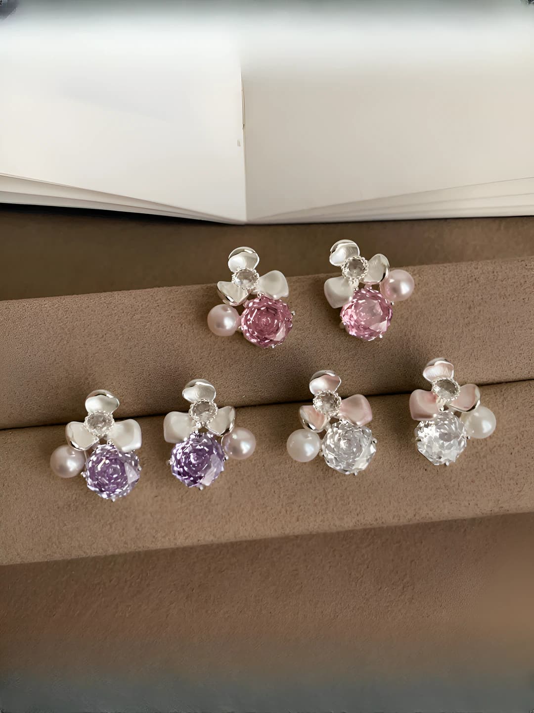 Ayollar uchun gullar shaklidagi stud ziraklar, zircon bilan bezatilgan, moda OL uslubi