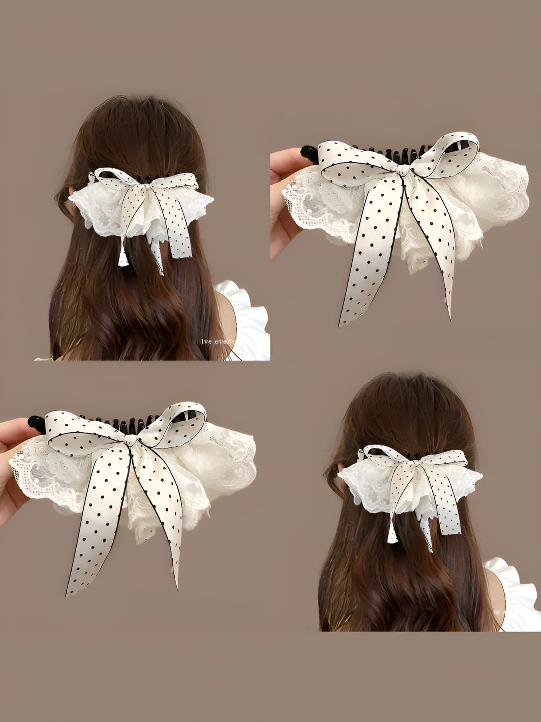 Women's hair clips and combs with lace, polka dot, flower and bow design