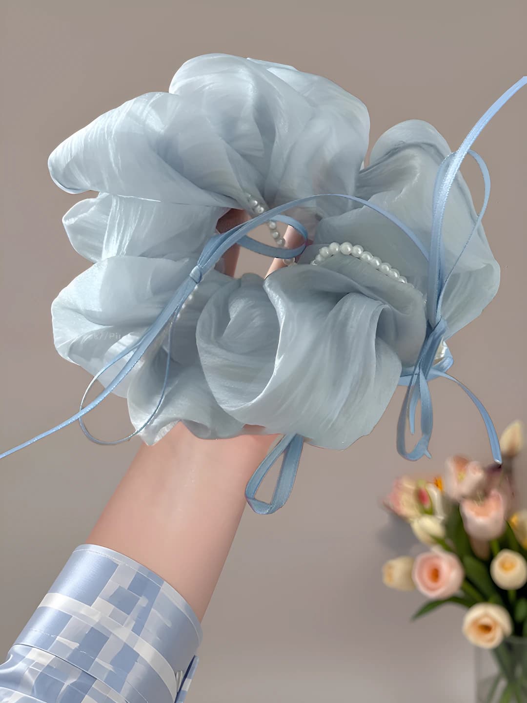1# Blue mesh hair tie 9 cm