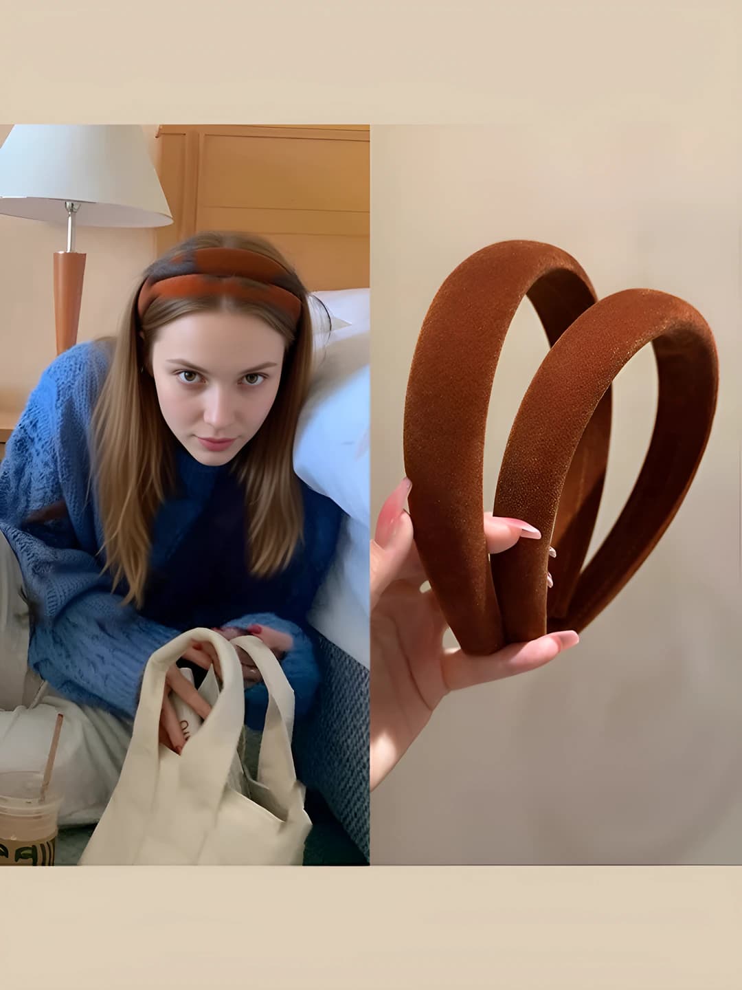 Women's velvet headband in Korean style for autumn-winter in pumpkin color