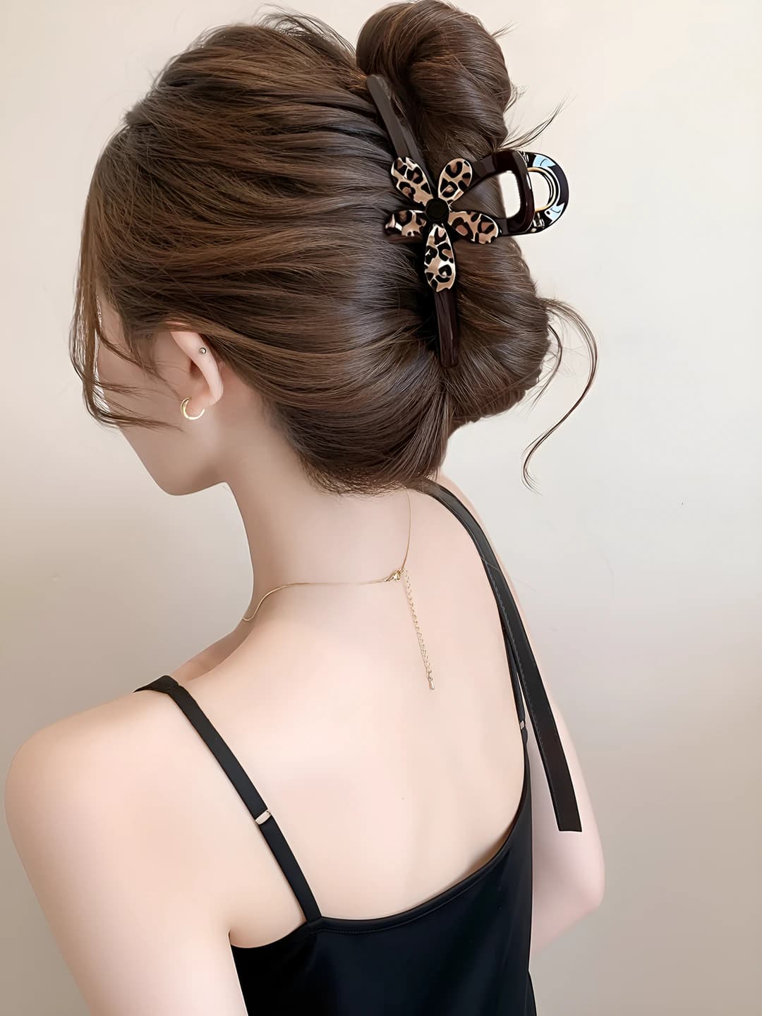 Leopard floral claw clip, 13 cm