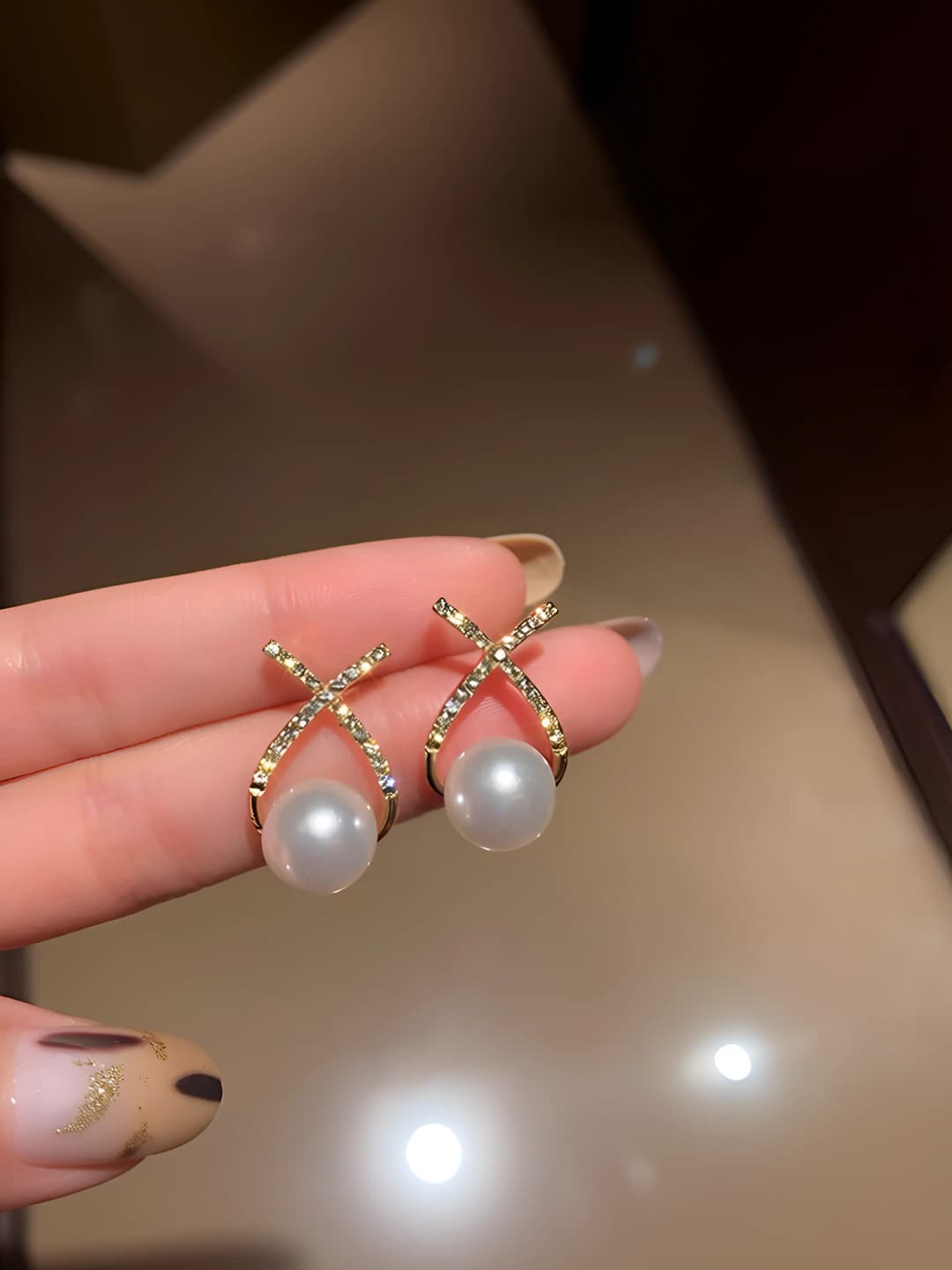 9# Cross pearl earrings - silver gold