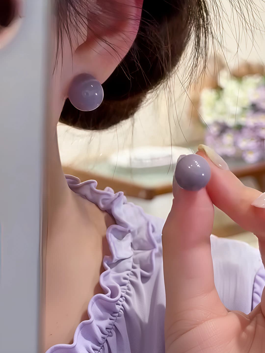 Women's round stud earrings in taro purple for spring-summer