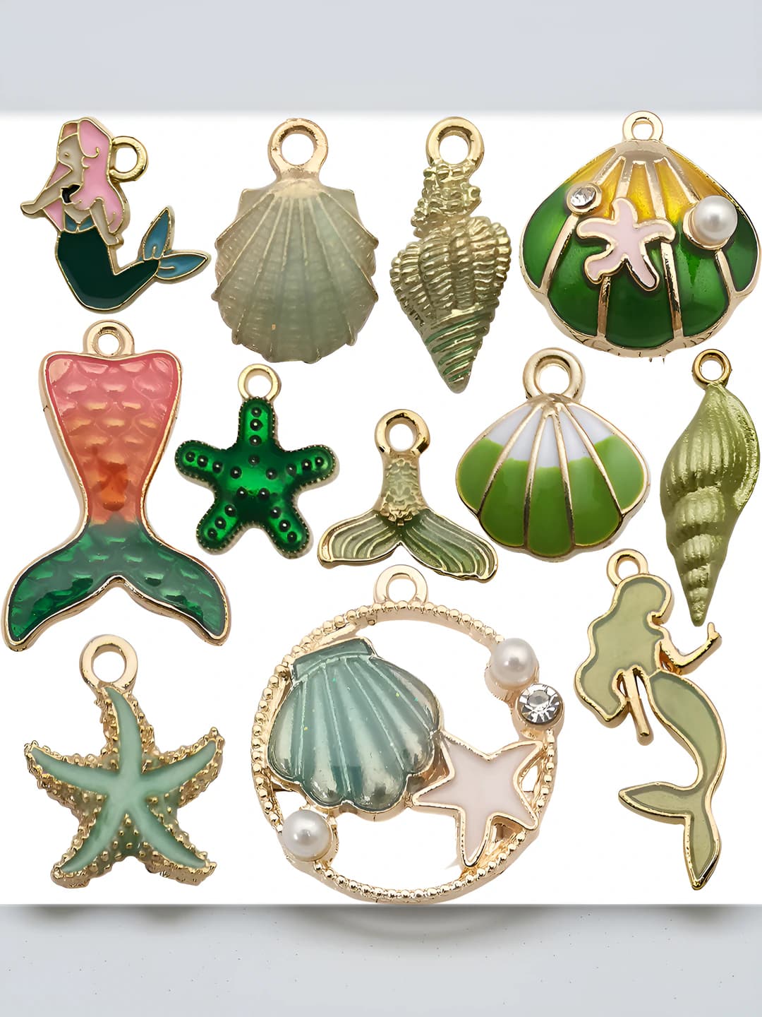 DIY alloy enamel sea-themed charms and pendants: shells, starfish, resin drops, earrings