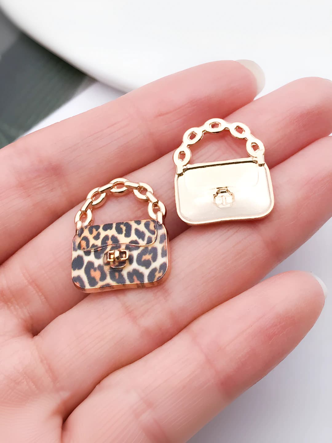 1 ta kc oltin jigarrang leopard printli sumka 20x16mm