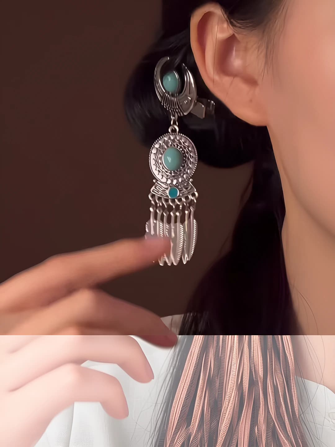 Boho fringe turquoise hair clip