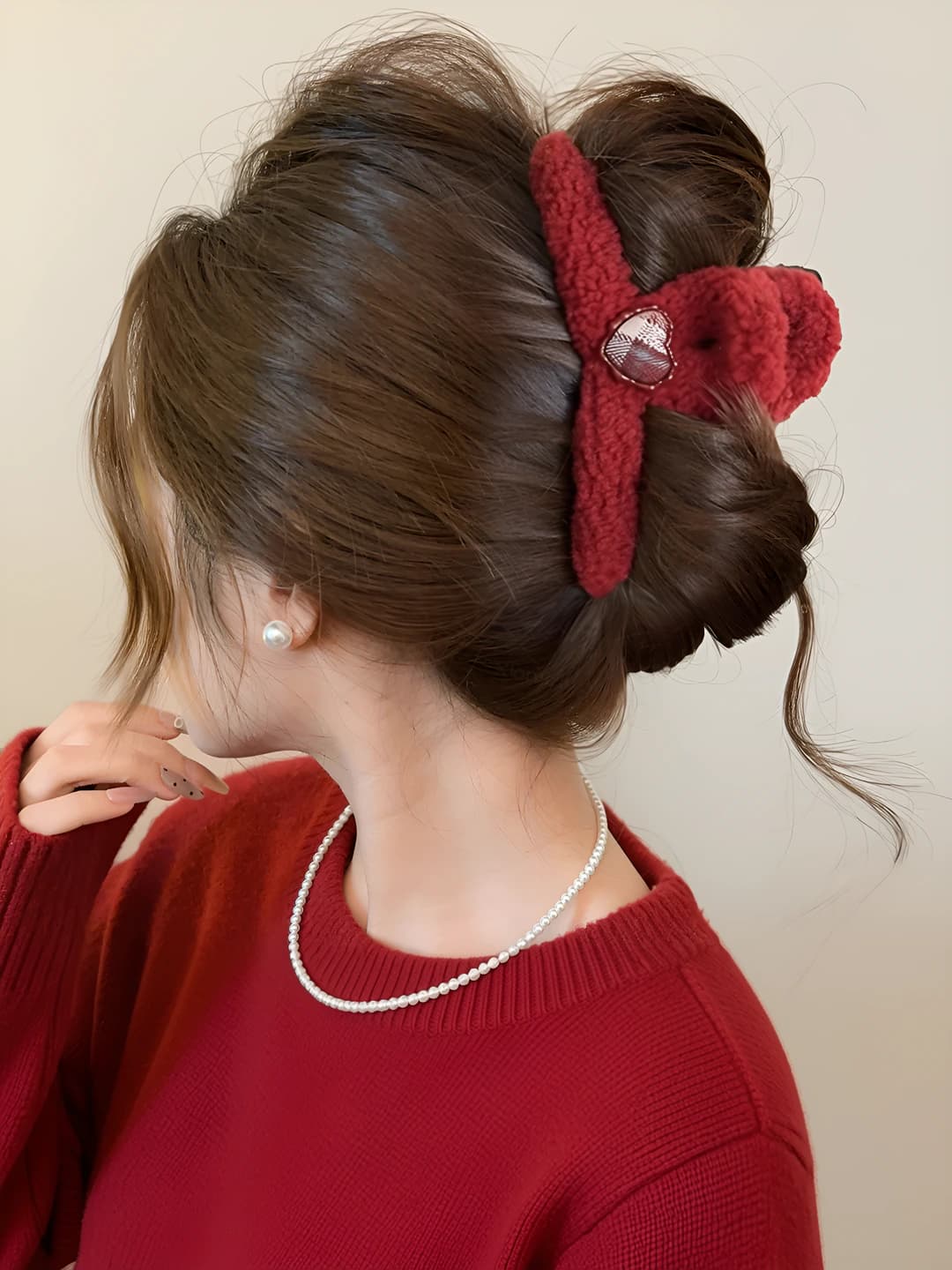 Festive red, heart plaid, ~14 cm