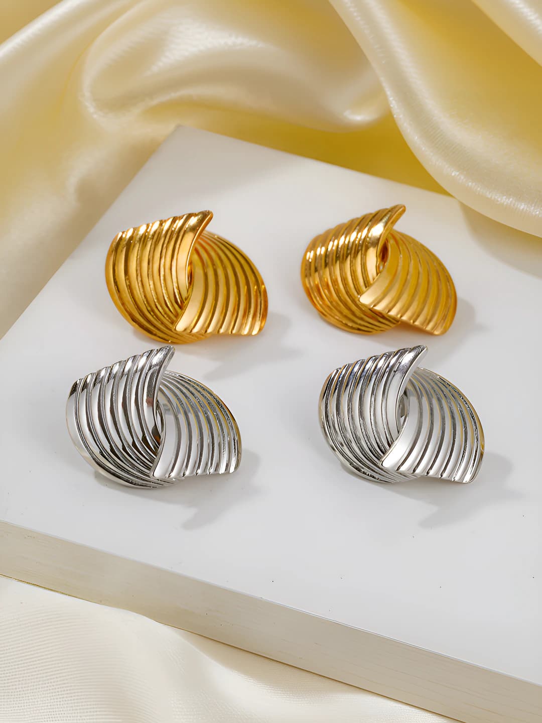 Женские серьги-гвоздики из нержавеющей стали с 18k золотым покрытием, в полоску, геометрические