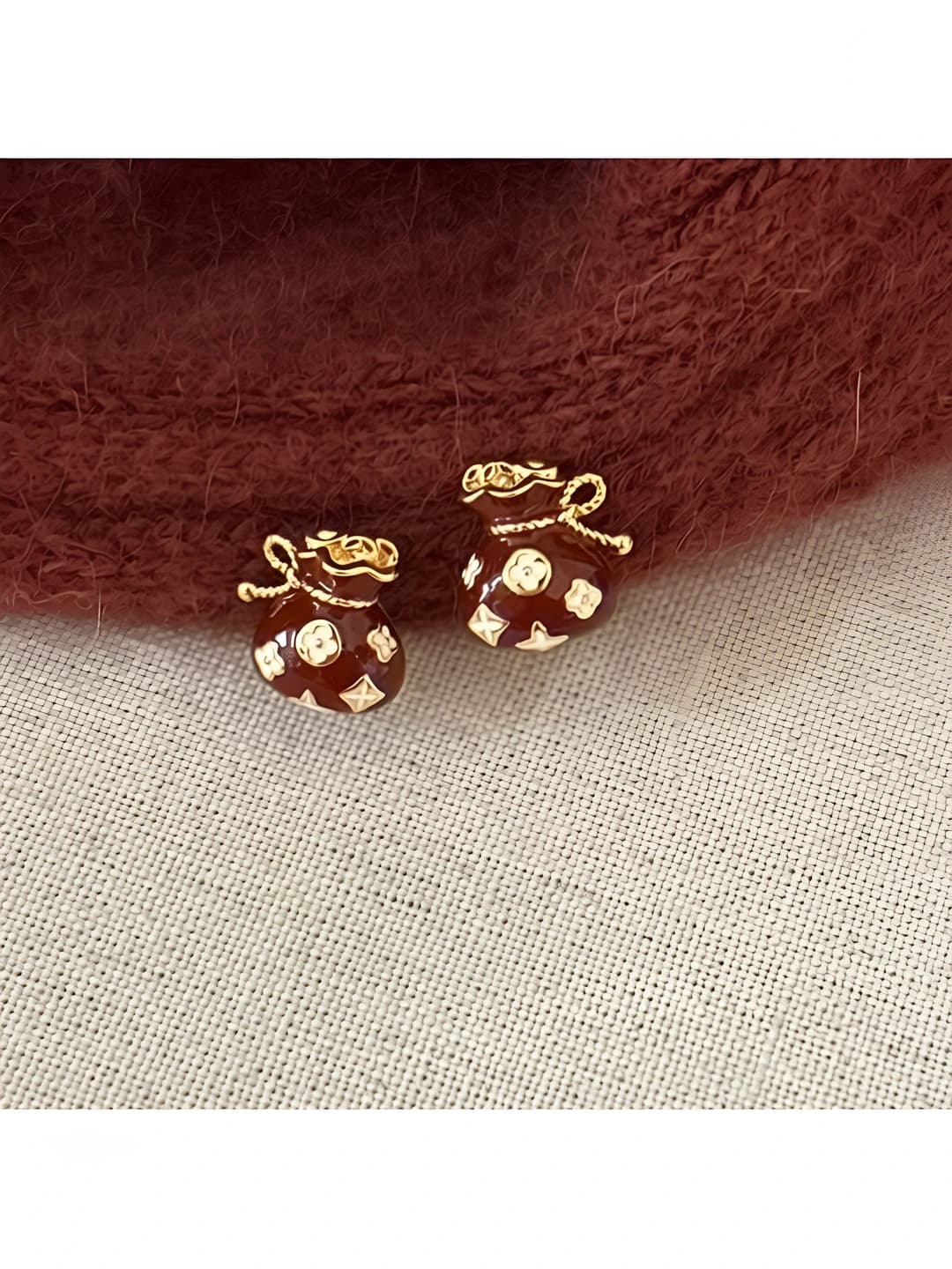 Women's red stud earrings in light luxury style for autumn-winter and New Year