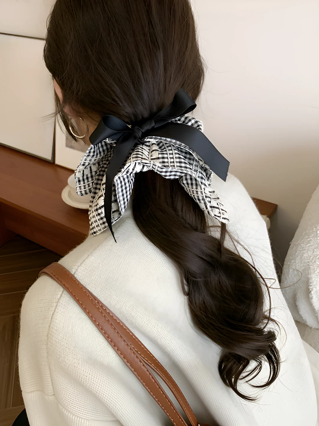 Plaid bow tie hair tie 20cm