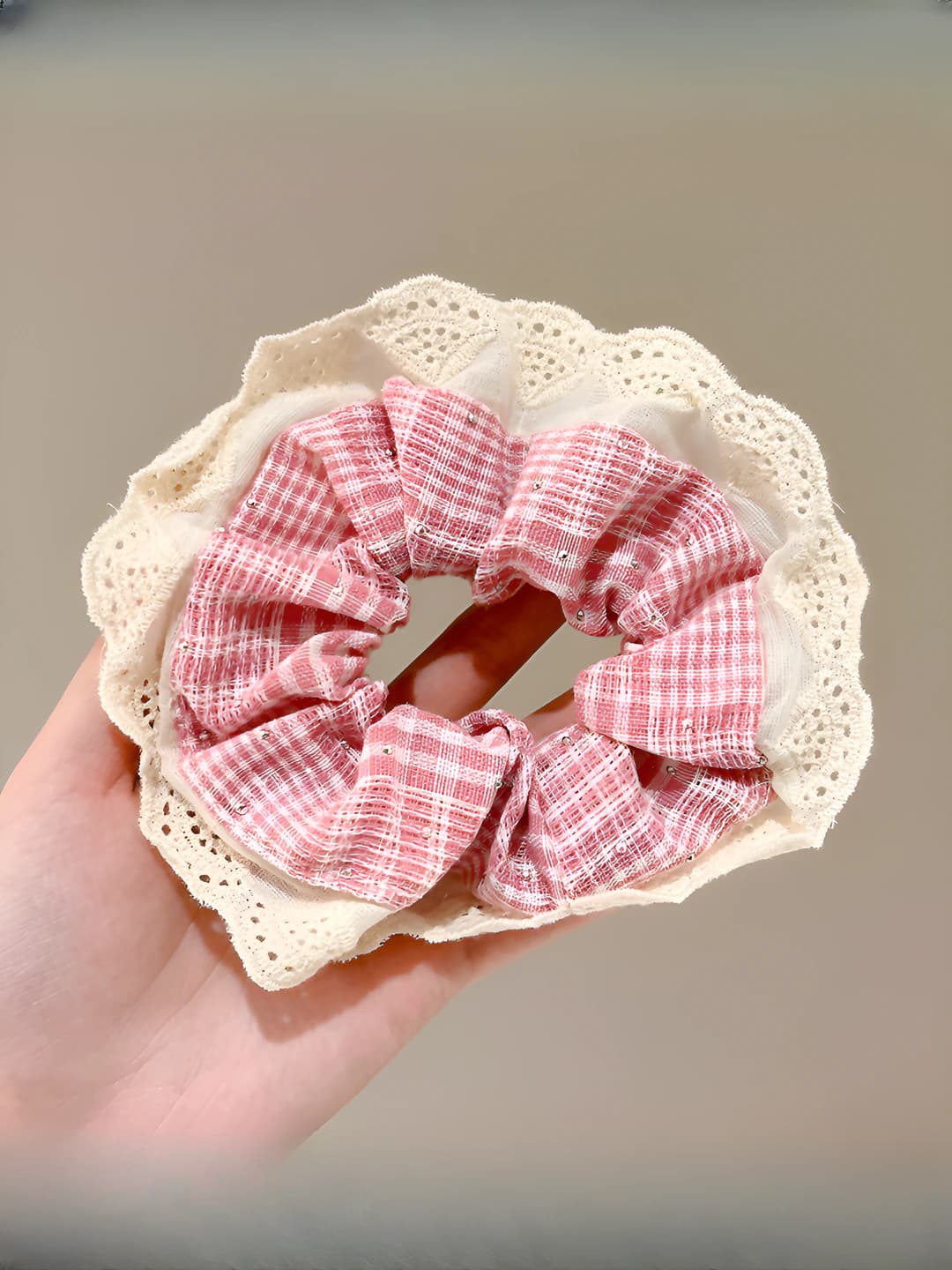 Pink plaid rhinestone 13 cm