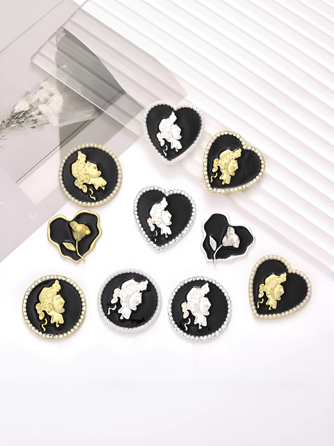 DIY zinc alloy charms with enamel, pearl, beauty face and rose pattern