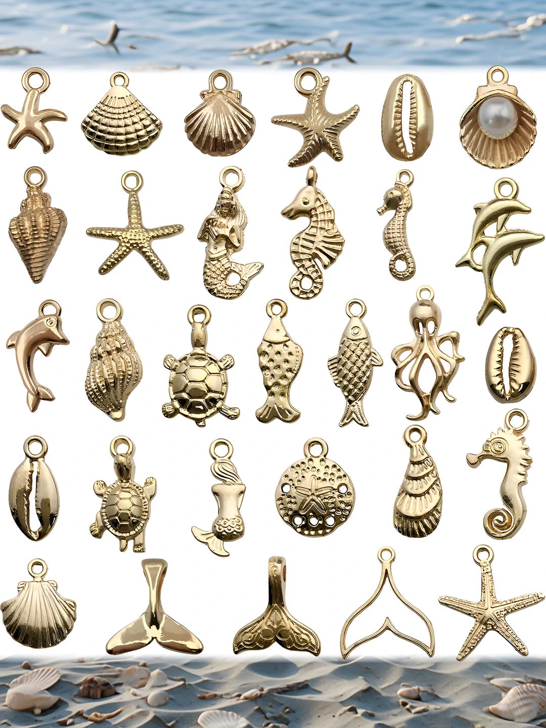 Women's alloy sea-themed charms and pendants: seashells, starfish and seahorses