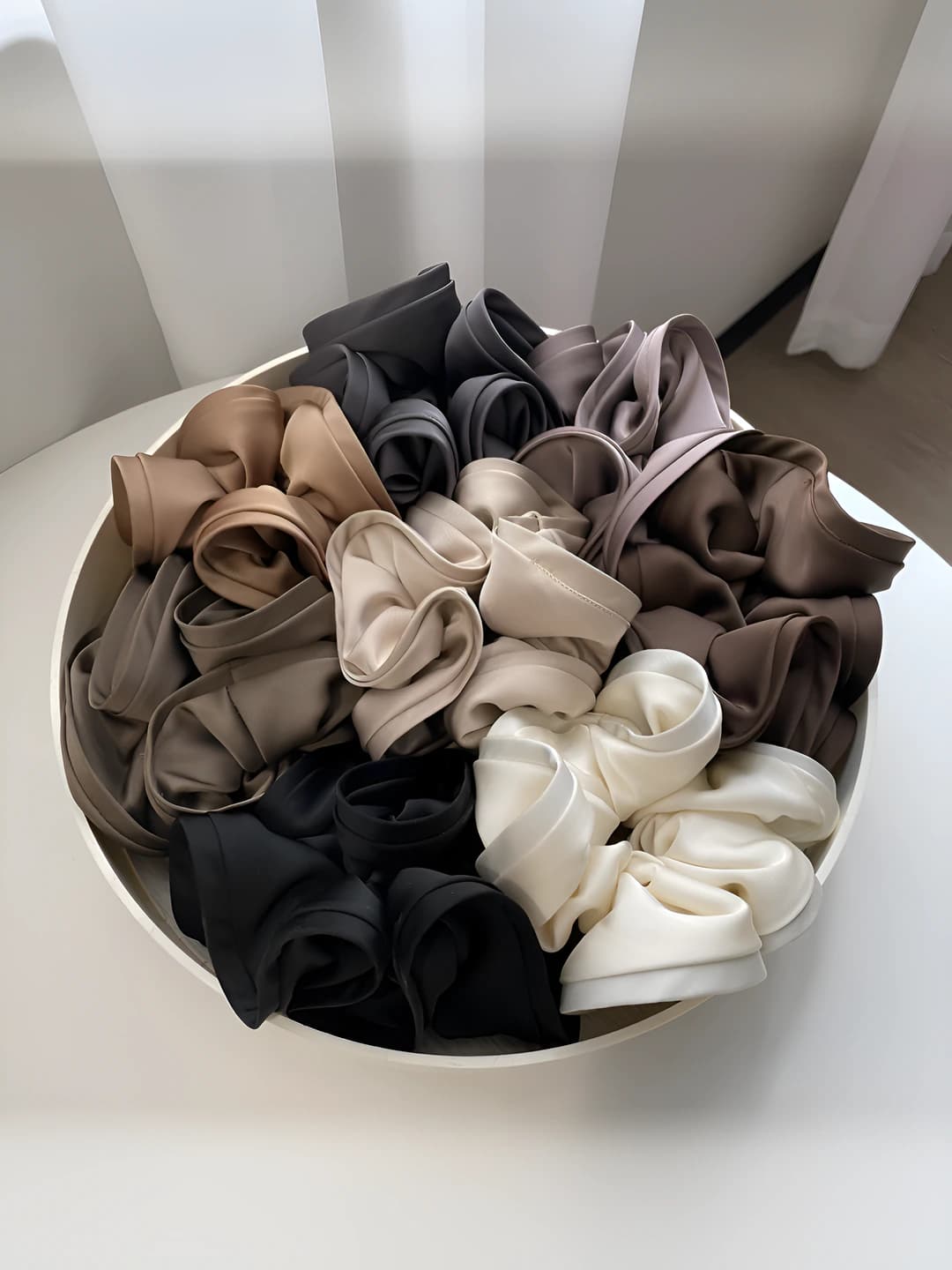 Women's large hair scrunchies made of satin fabric, handmade, luxury style