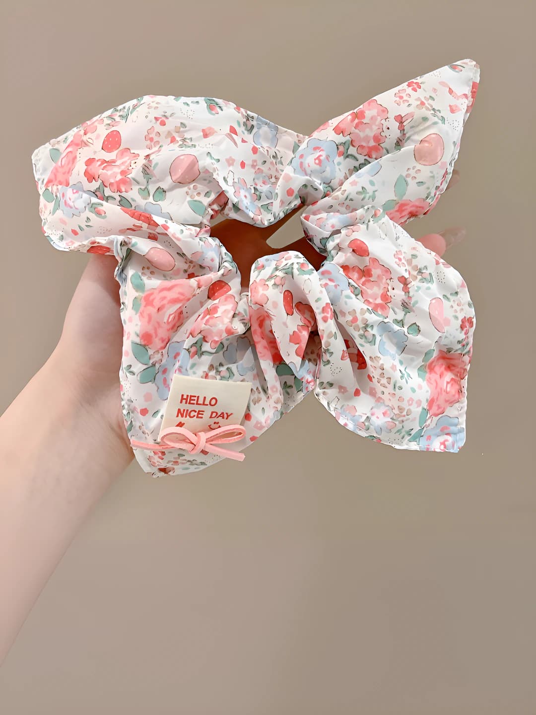 3# Розовый мелкий цветочный квадратный платок-резинка ~21*22 см