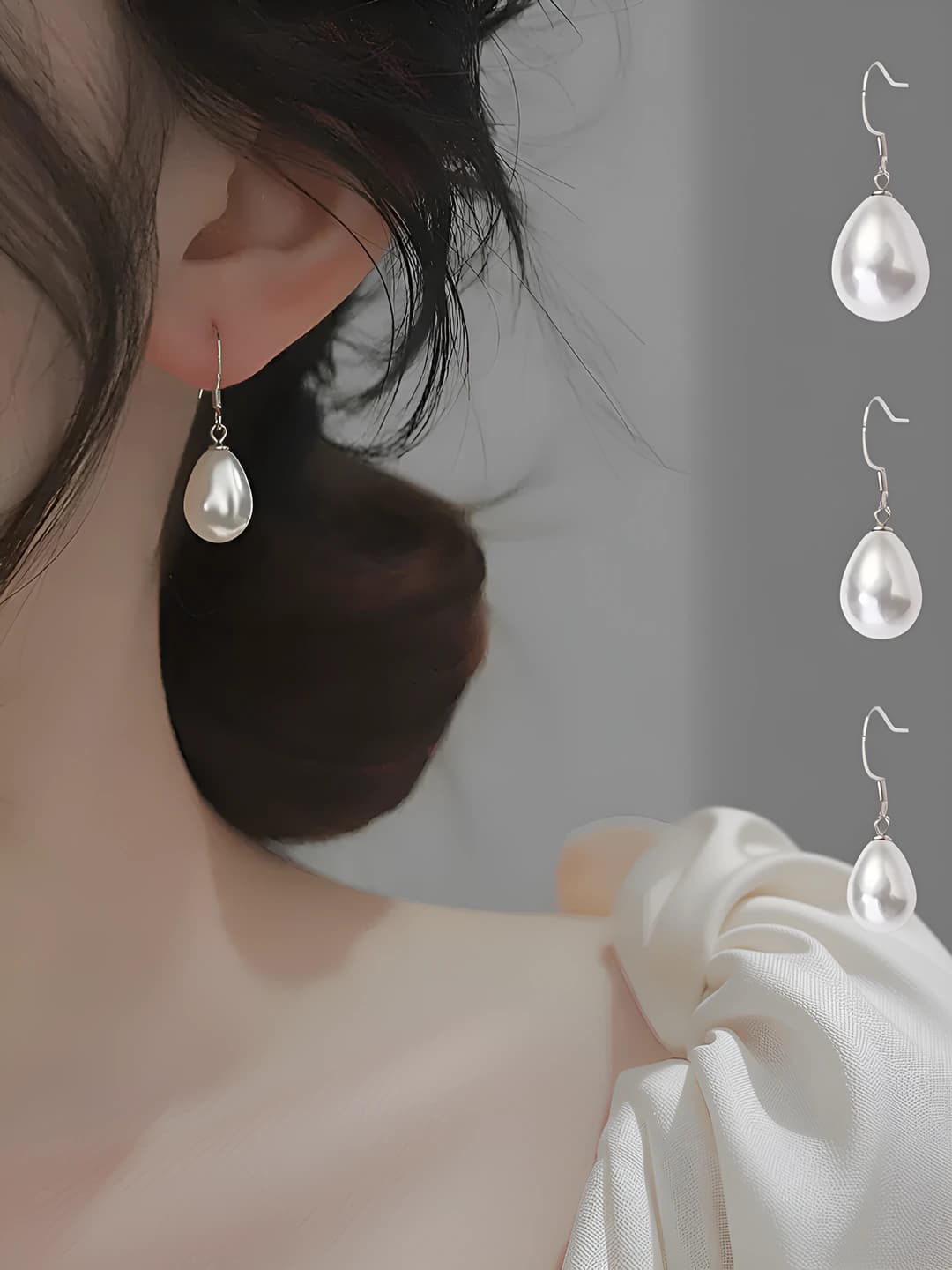 Women's retro style teardrop shape imitation pearl drop earrings