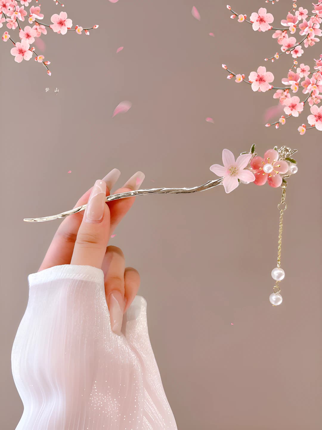 1# Pink flower hairpin 15 cm