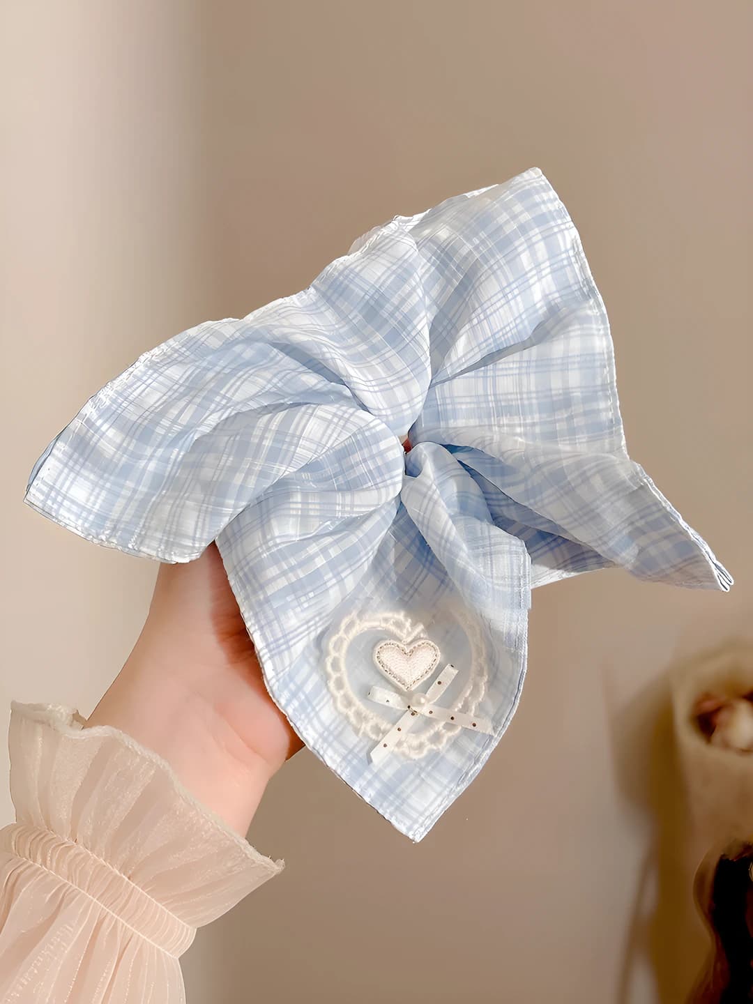5# Plaid heart square scrunchie