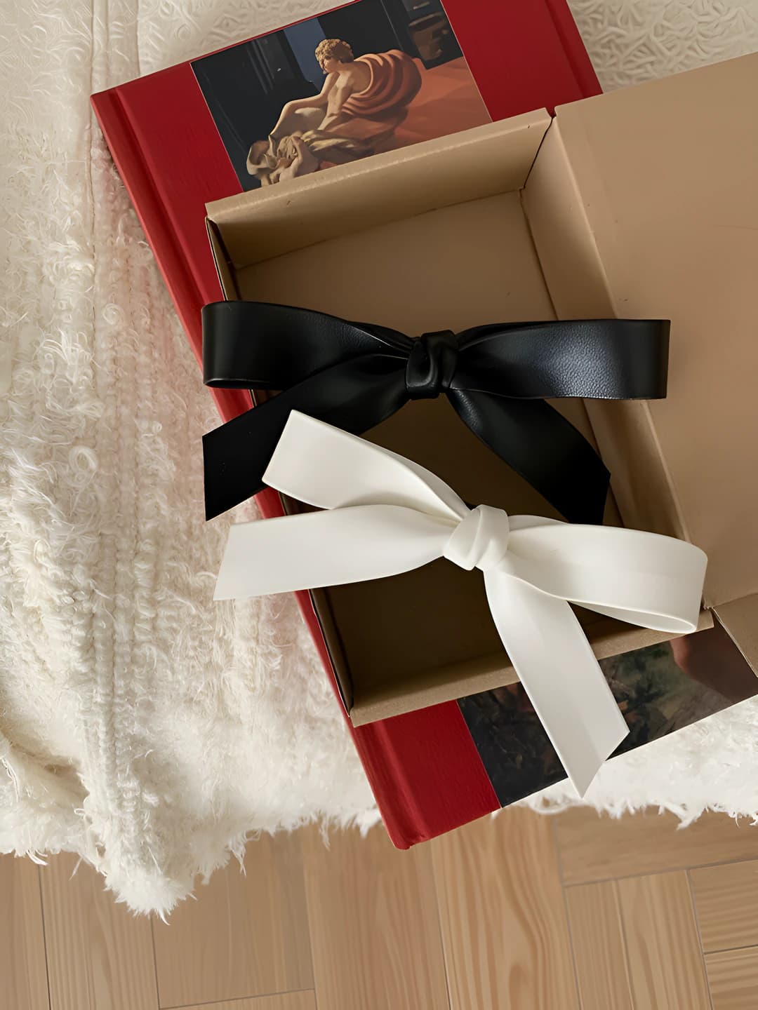 Women's PU leather bow hair clip, Korean style, handmade