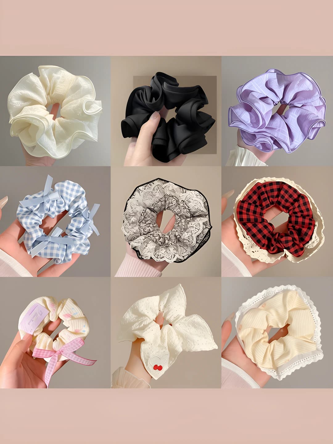 Women's large Korean style hair scrunchies and square scarf hair ties, 2026 new model, versatile, sweet style, bow style, flowers and floral design element